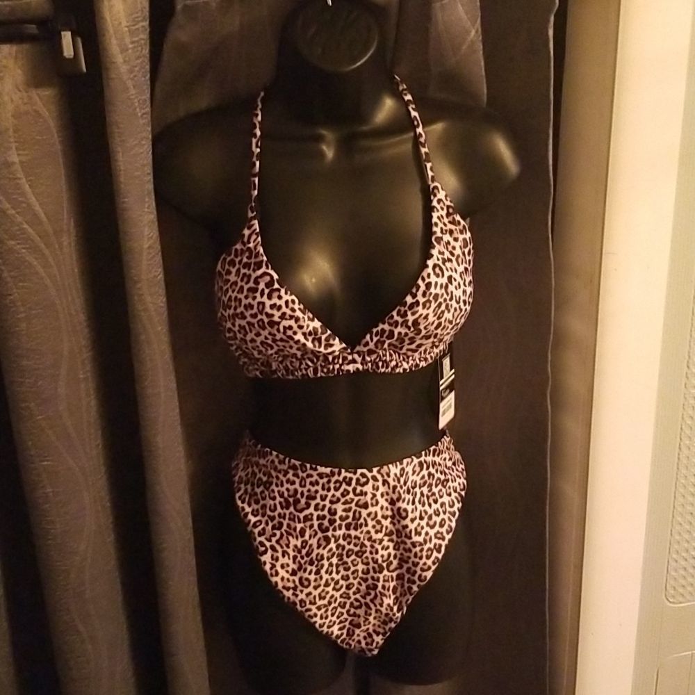 Shekini Leopard Brazilian Bikini swimsuit Set NWT Size XL